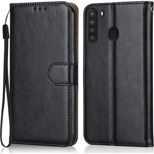 Folio Luxury Leather Case for On Samsung Galaxy A21 SM-A215U 6.5'' Wallet Stand Flip Case Phone Bag with Strap