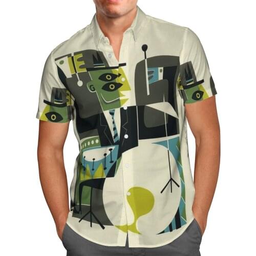 Retro Musical Instrument 3D Printing Fashion Lapel Summer Shirt Hawaiian Beach Short Sleeved Shirt Mens Oversized Streetwear
