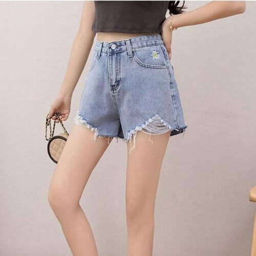 Shorts Women High Waist Wide Leg Casual 2021 Feans Feminino Hollow Out Korean Fashion Summer Loose Graphic Denim Short Femme