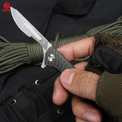 1PCS Carbon Fiber Handle Outdoor Survival Folding Scalpel Portable Bearing Utility Knife Mini Carving Knife Without Blade