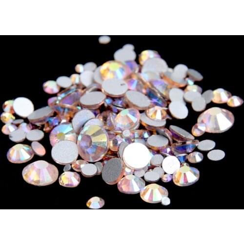Super Glitter Lt Peach AB Flatback Non HotFix Crystal Rhinestones For Nail Art Glue one Strass Shoes And Dancing Decoration