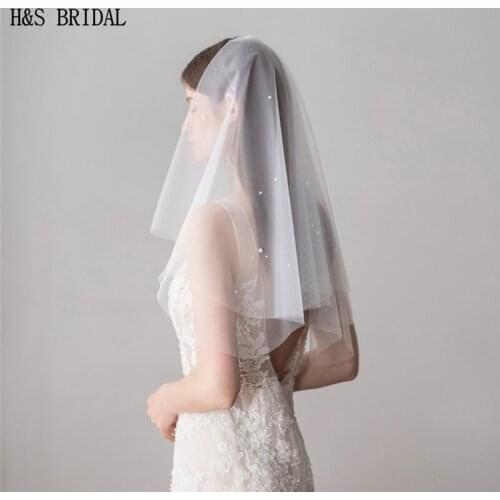 H&S Bridal Bridal Veils Blusher Pearls Short Veils with Comb Wedding Accessories Veu de Noiva velos de novia