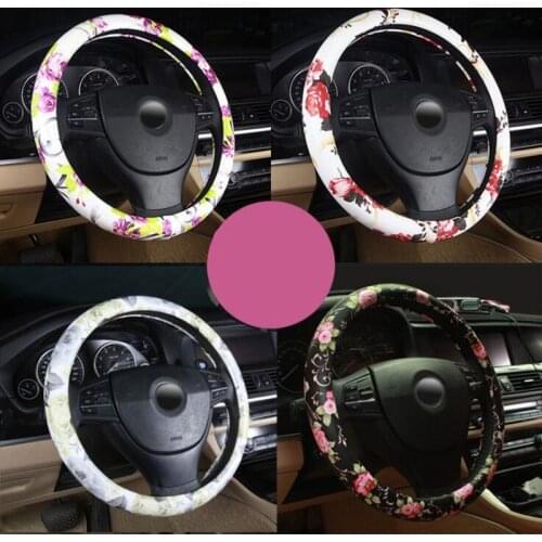 Universal Leather Auto Car Steering Wheel Cover Anti Slip Flower car Styling Steering-wheel covers for Women Girls Ladies