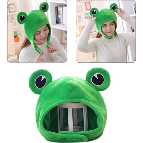 Funny Big Frog Eyes Cartoon Plush Hat Toy Green Headgear Cap Cosplay Costume