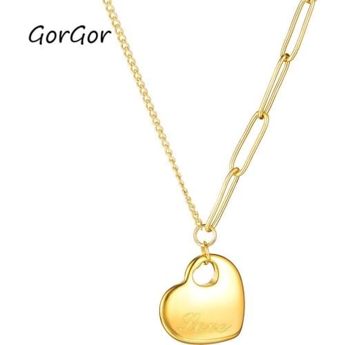 GorGor 2020 Women Fashion Heart Shaped Cute Romantic Clavicle Chain Pendant Simple Ladies Necklace for Students Parties 1707