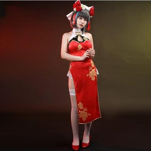 Game Azur Lane Cheshire Cheongsam Wome Sexy Dress Red Cosplay Costume Halloween Carnival Uniforms Fancy Outfits Custom Made
