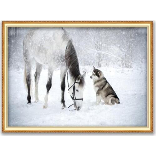 Animal Dog Husky DIY Cross Stitch 11CT Embroidery Kits Craft Needlework Set Printed Canvas Cotton Thread Home Decoration Sale