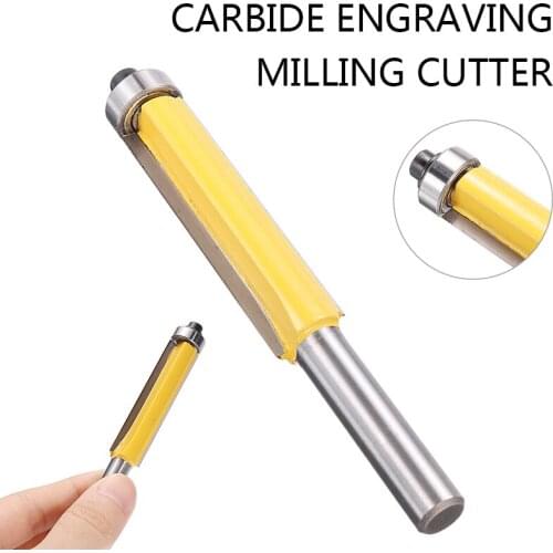 1pc 8mm Shank Trimming Router Cutter 1/2inch Flush Bearing Wood Template Drill Bit Alloy Wood Milling Cutting Tool