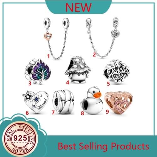 100% 925 Silver New Maple Leaf Safety Chain Heart Beads Are Suitable For The Original Pandora Bracelet Womens Diy Charm Jewelry