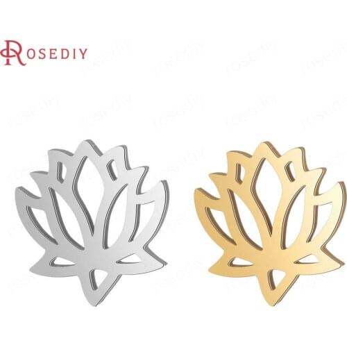 37253)10PCS 12x12MM Quality Gold Color Stainless Steel Lotus Charms Pendants Jewelry Making Supplies Diy Findings Accessories