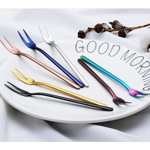 5PCS Stainless Steel Fork Kitchen Tools long handle cutlery fork set Colorful Dinner Dessert Fruit Forks Set Gold Fork Vintage