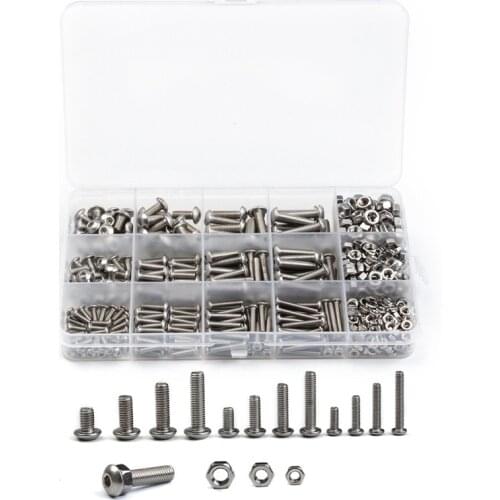 535PCS Head Hex Socket Round Cylinder M3/M4/M5 Screw Bolt Nut 304 Stainless Steel Assortment Kit Fastener Hardware with Box