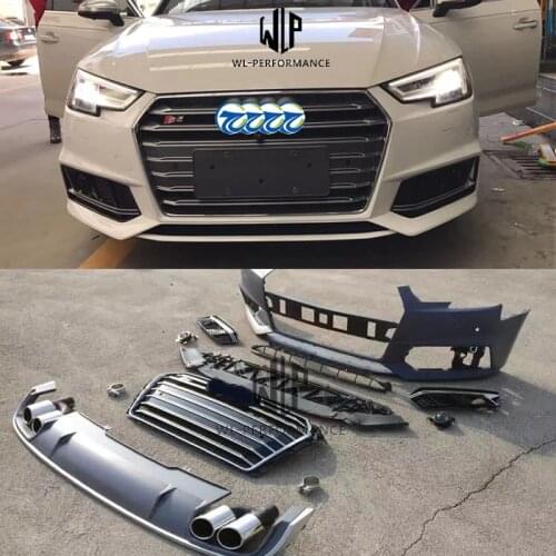 A4 B9 S4 High Quality FRP front bumper Auto Rear Diffuser Lip exhaust tail pipes for Audi A4 S4 car body kit 16-18