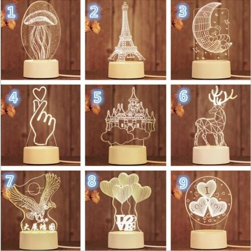 Acrylic table reading lamp USB charing cartoon desk lamp for gift Image 3D Optical Illusion Led Night Light
