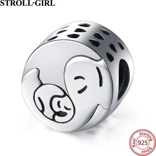 100% 925 Silver Animal Beads Elephant Mom and Son Charms Fit Authentic European Bracelet Jewelry for Mothers Day Gift