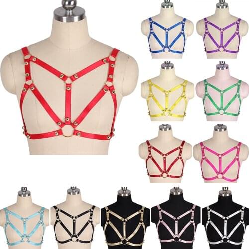 Punk Rivet Harness Bra Sexy Lingerie Erotic Adjust Waist Belt Suspender Dance Festival Costume Womens Body Rave Outfit
