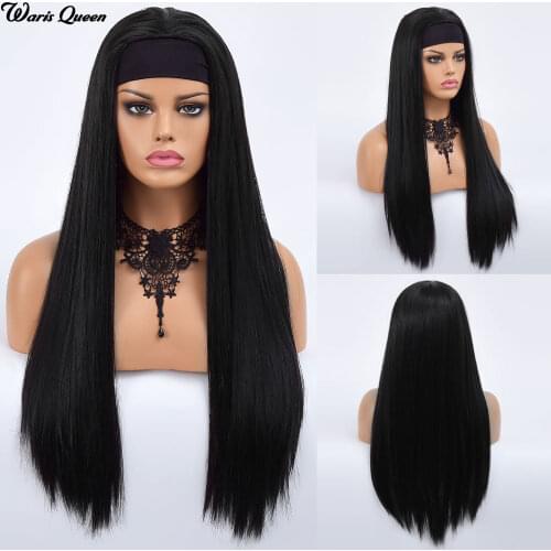 Black Long Headband Leopard Straight Hair Natural Glueless synthetic For Black Women Afro Daily Heat Resistant Fake Wig
