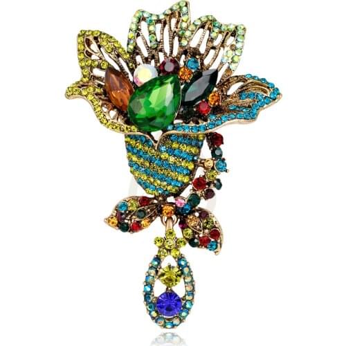 Colorful Wedding Brooch Bouquet Brooch Vintage Crystal Floral Brooches Women Girls Plant Brooch Pins Jewelry for Accessories