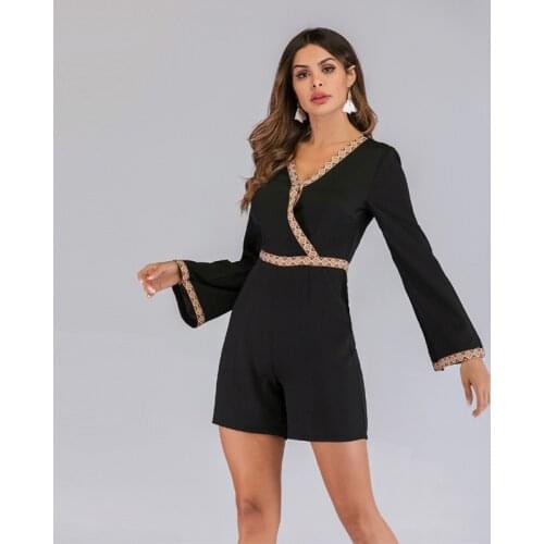 Neatie kiddie Sexy Fashion Casual Black Playsuit Flare Sleeve Folk-custom Print Vintage Romper Jumpsuit High Streetwear Bodysuit