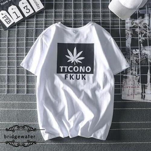 Japanese retro maple leaf hemp leaf short-sleeved T-shirt male ins trend student summer casual men T-shirt