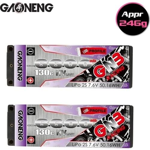 Gaoneng GNB 6600mAh 2S 7.6V HV 130C/260C low profile Hardcase LiHV Battery 5.0mm bullet XT60 Plug for 1:10 1/10 RC Car RC Boat