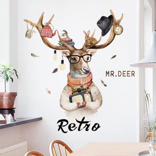 Creative Animal Elk Deer Wall Stickers Living Room Bedroom Decor Background Wall Decor Decorations Home Self Adhesive Stickers
