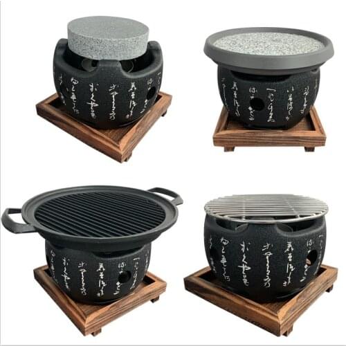 Round charcoal character stove Japanese style stone baking pan single person small oven hot pot Korean BBQ cast iron grill