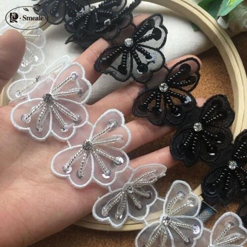 Exquisite beaded lace High quality net yarn Terylene stereoscopic embroidery flowers The bride wedding dress adornment RS2177