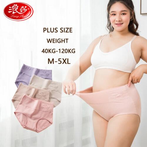 LANGSHA Plus Size 5XL 4Pcs/lot High Waist Panties Women Breathable Soft Cotton Underwear Cute Print Seamless Sexy Girls Briefs