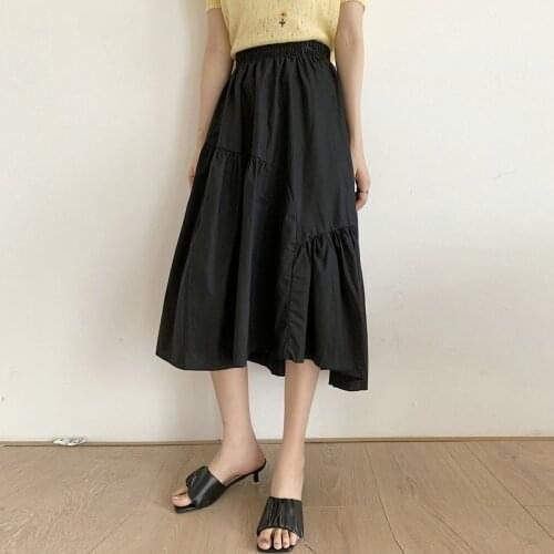 Summer Autumn New Fashion Casual Loose Skirt Womens 2021 New Korean Elastic High Waist A-line Skirt