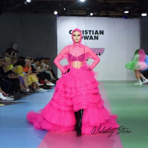 Fashion Rose Red High Low Tulle Skirts Puffy Tiered Long Tulle Skirt Beach Birthday Party Tulle Maxi Skirts Women Plus Size