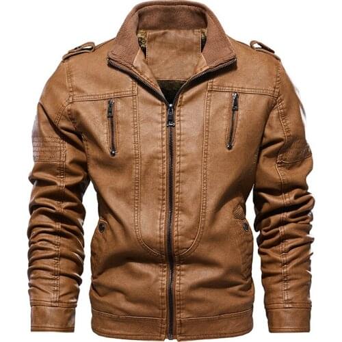 Mens Motorcycle Jacket Retro Punk Style PU Leather Autumn Winter New Casual Windproof Warm Coat Zipper Multi-pocket Washable