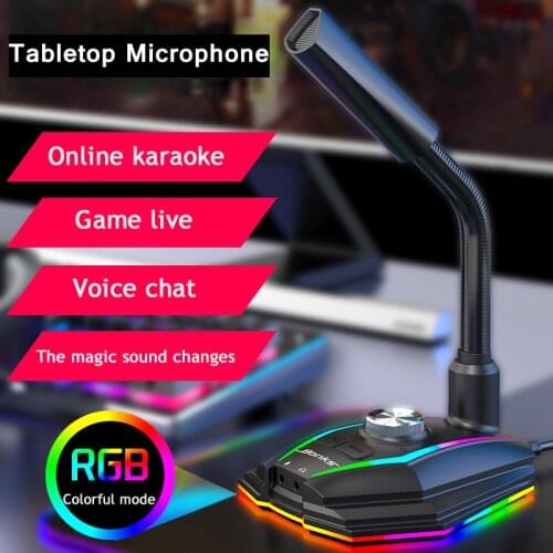 Tabletop Gooseneck USB Microphone Gaming with RBG Light Voice Changer Condenser Microphone for PC Computer studio Recording Mic