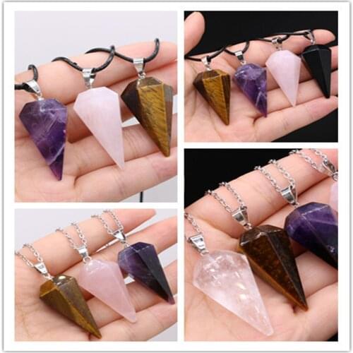 Natural Semi-precious Stone Agate Cone Pendant Rose Quartz Amethyst 20x37mm 40+5cm for Jewelry Making Necklaces Gift for Women