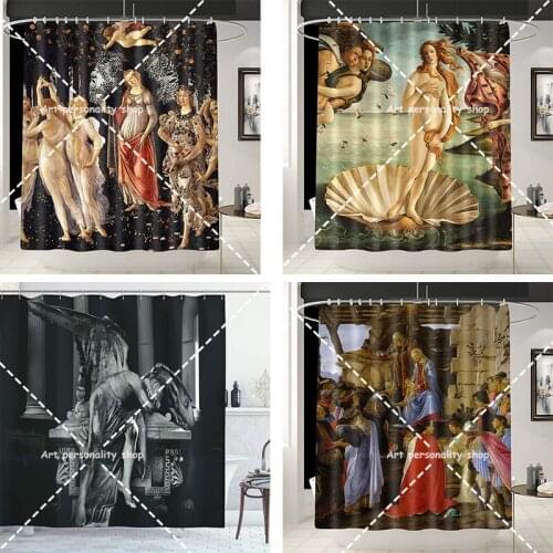 Heaven Angel Shower Curtain Medieval Retro Mythology Mural Italy Ancient Victorian Greek Cartoon Bathroom Curtain Set 70x70inch