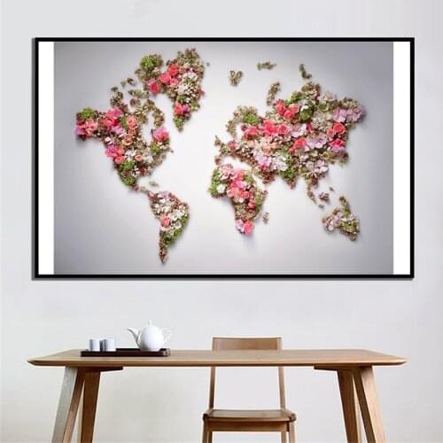 150x100cm Non-woven World Map Flower Style Picture Unframe Map of The World Wall Sticker for Home School Education Decor