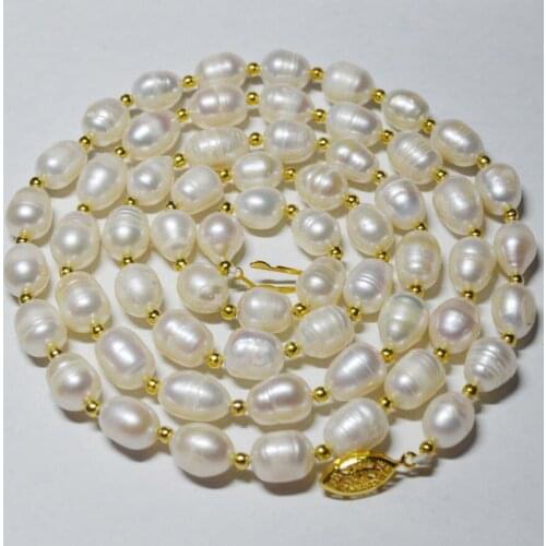 New 8-9mm genuine natural white rice South China Sea pearl necklace 32 inches
