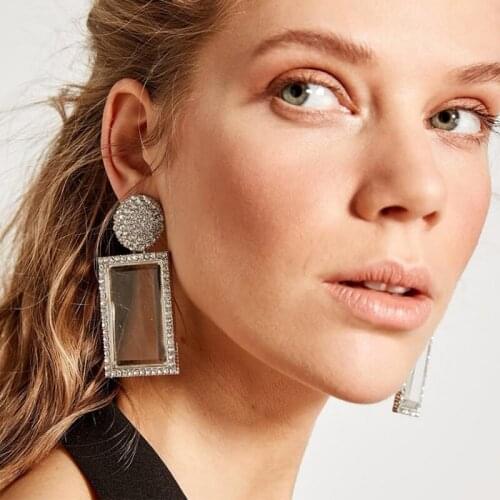 New Colorful Crystal Geometric Metal Earrings Jewelry Gift For Women High-Quality Clear Pure Stone Earring Accessories