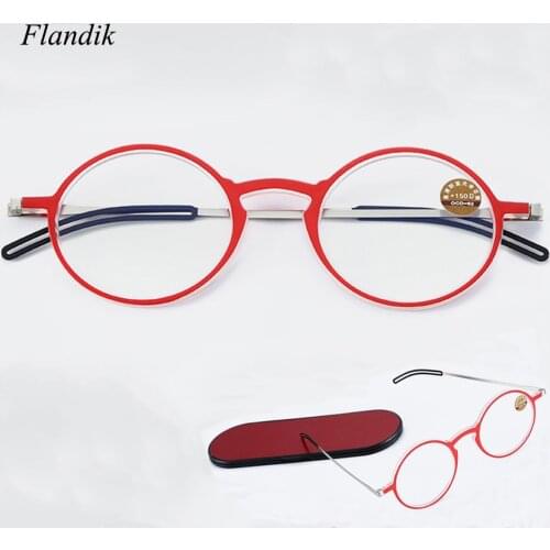 Anti Blue Ray Reading Glasses Round Frame Unisex Ultralight Portable Thin Optics Presbyopia Glasses With Case Prescription Lense