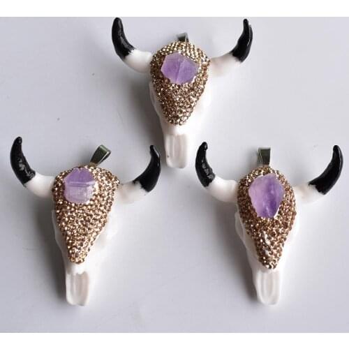 Wholesale 3pcs/lot Ox Head Pendant Crystal Bud And Bone Material For Jewelry Making DIY Necklace pendant free shipping