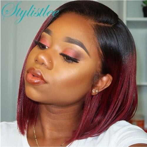 Bob Wig 10 inch 150 Density Burgundy Lace Front Wig Straight Human Hair Wigs For Black Women Ombre 99J Bob Frontal Wigs Lace Wig