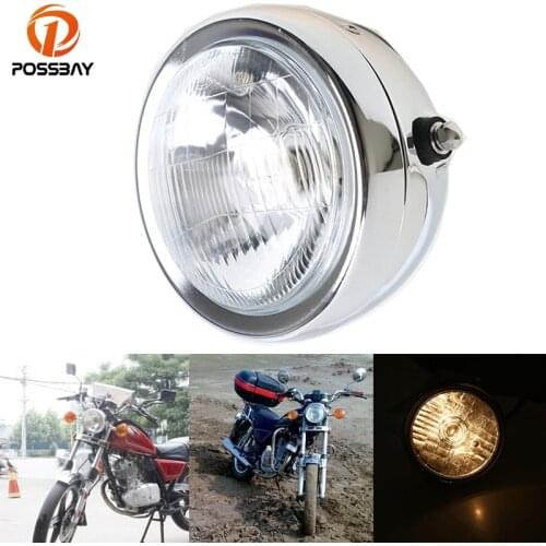 POSSBAY Motorcycle Headlight for Suzuki GN 125 Harley Honda BMW Chrome Metal Motocicleta High/Low Beam Head Lamp