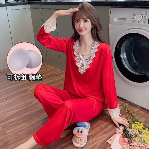 2021 Spring Autumn Long Sleeve Cute Lace V-neck Pajama Sets for Women Sleepwear Suit Pyjamas Homewear Pijama Mujer Home Clothes