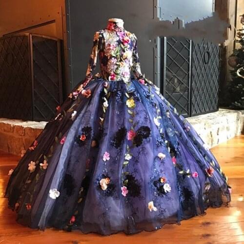 Hand Made Flower Girl Dresses High Neck Long Sleeve Gilrs Pageant Dress Little Kids First Communion Dress