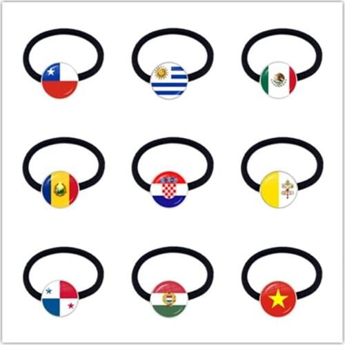 Chile Hungary Uruguay Mexico Romania Croatia Vatican Panama Vietnam National Flag Glass Cabochon Elastic Hair Bands Women Gift