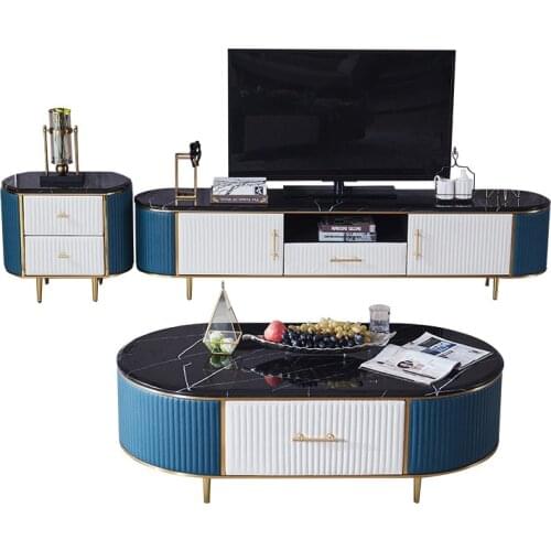 Nordic Light luxury oval marble tea table TV cabinet combination living room modern simple creative small house tea table