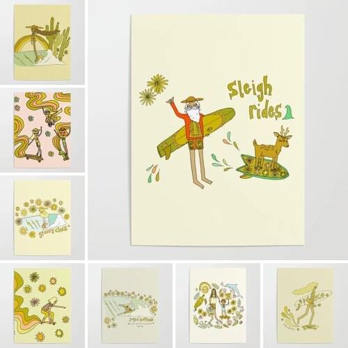 Self-adhesive Wall Stickers Surf Wall Art Poster Groovy Chick Painting Flower Home Decor Skateboard Pictures Room Decoration