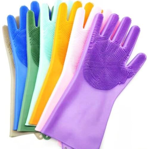 1 Pair Dishwashing Cleaning Gloves Magic Silicone Rubber Dish Washing Glove for Household Scrubber Kitchen Clean Tool Scrub