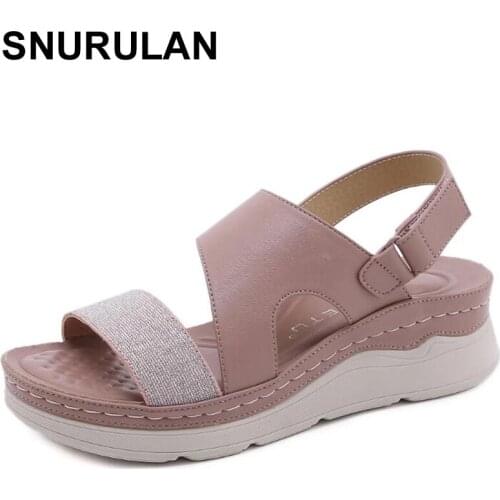 SNURULANWoman Summer Sandals For Women Shoes Comfy Soft Female Sandals Wedge Low Heels Shoes Thick Bottom Casual Ladies Sandals