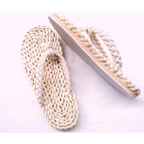 Fashion Womens Mens Straw Slippers Handmade Chinese Sandals XL 34-44 Unisex Summer Home Shoes New Couple Shoes Lstycx
